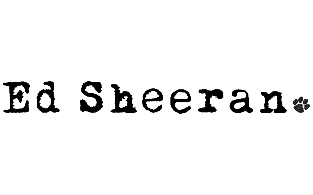 Ed Sheeran's logo displayed in a serif font with a small paw print next to his name.