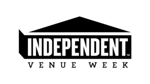 Independent Venue Week's logo featuring the brand's name within what vaguely resembles a building with a long rectangle and short, wide triangle.