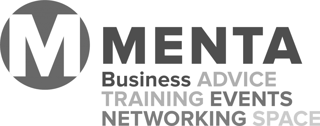 MENTA logo featuring the company's specialities underneath which include Business advice, training, events and networking space.
