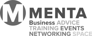 MENTA logo featuring the company's specialities underneath which include Business advice, training, events and networking space.