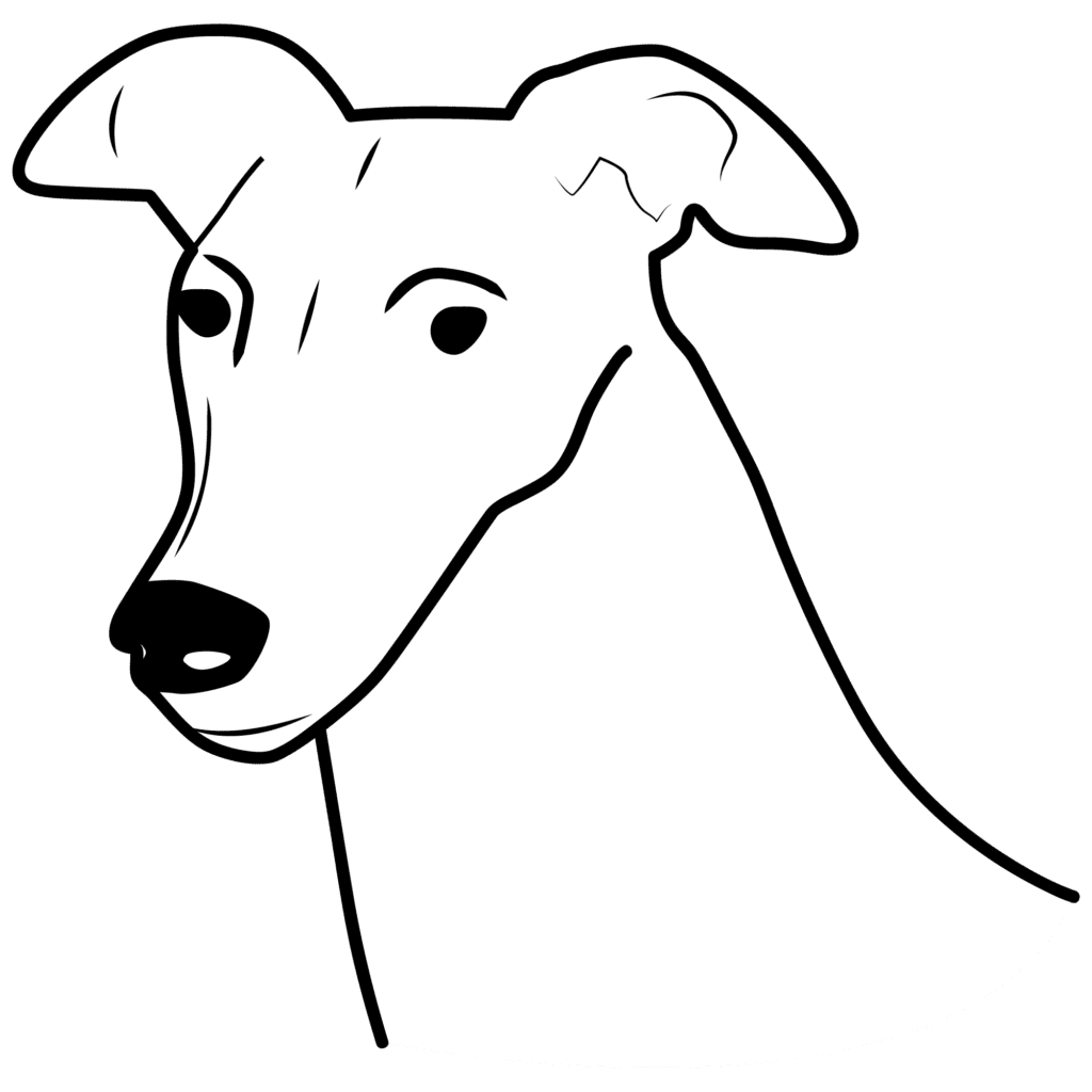 Basic cartoon illustration of John the greyhound